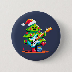 Rockstar Christmas Tree - Pixel Art Bass Guitar Button