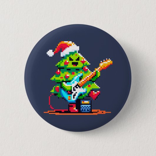 Rockstar Christmas Tree - Pixel Art Bass Guitar Button (Vorderseite)