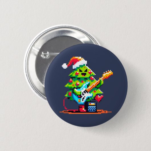 Rockstar Christmas Tree - Pixel Art Bass Guitar Button (Vorne & Hinten)