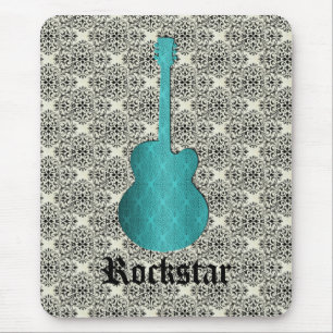 Rockstar Damask Gitarre Mousepad, Türkis Mousepad
