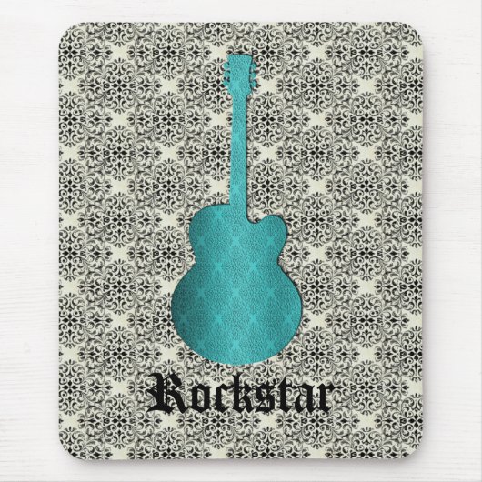 Rockstar Damask Gitarre Mousepad, Türkis Mousepad (Vorne)