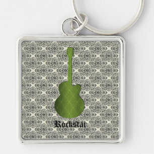 Rockstar Damask Gitarre Schlüsselanhänger, Olive G Schlüsselanhänger