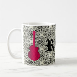 Rockstar Damask Gitarre Tasse, Magenta Kaffeetasse