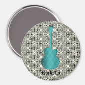 Rockstar Damask Gitarrenmagnet, Türkis Magnet (Vorderseite/Rückseite)