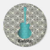 Rockstar Damask Gitarrenmagnet, Türkis Magnet (Vorne)