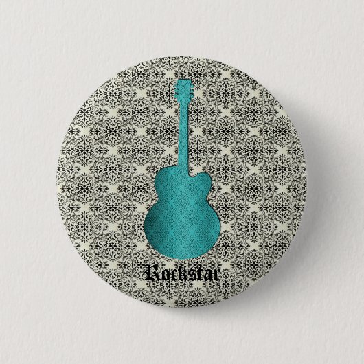 Rockstar Damask Gitarrenschaltfläche, Türkis Button (Vorderseite)