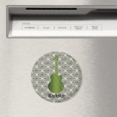 Rockstar Damask Guitar Magnet, Olive Green Magnet (In Situ (Geschirrspüler))