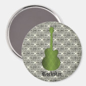 Rockstar Damask Guitar Magnet, Olive Green Magnet (Vorderseite/Rückseite)