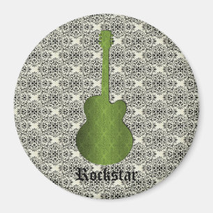 Rockstar Damask Guitar Magnet, Olive Green Magnet