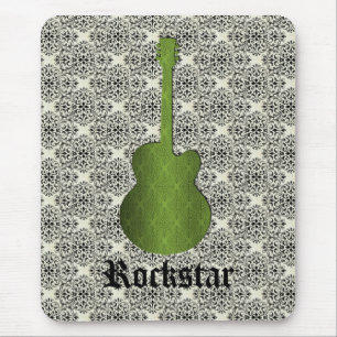 Rockstar Damask Guitar Mousepad, Olive Green Mousepad