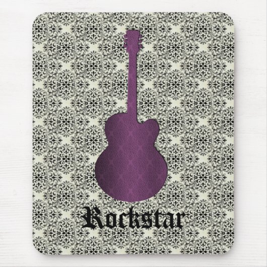 Rockstar Damask Guitar Mousepad, Violet Mousepad (Vorne)