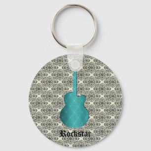 Rockstar Damaske Gitarre Schlüsselanhänger, Türkis Schlüsselanhänger