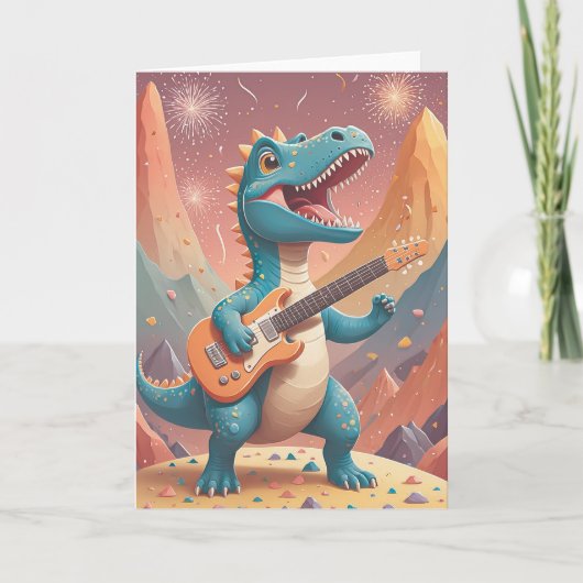Rockstar Dino Birthday Bash Karte (Vorderseite)