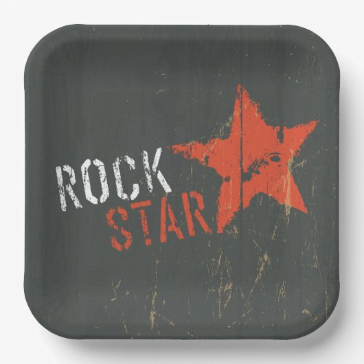 Rockstar Distressed Grunge Rote Stern Pappteller (Vorderseite)
