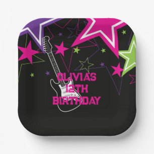 Rockstar Geburtstags Gitarre Sterne Pink Lila Pappteller