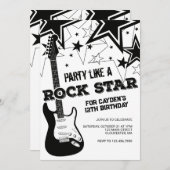 Rockstar Gitarre Schwarz-Weiß Geburtstag Einladung (Vorne/Hinten)