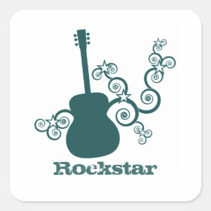 Rockstar-Gitarren-Aufkleber, Aquamarin Quadratischer Aufkleber