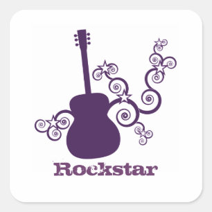 Rockstar-Gitarren-Aufkleber, Lila Quadratischer Aufkleber