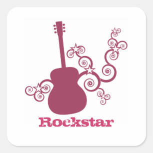 Rockstar-Gitarren-Aufkleber, Magenta Quadratischer Aufkleber