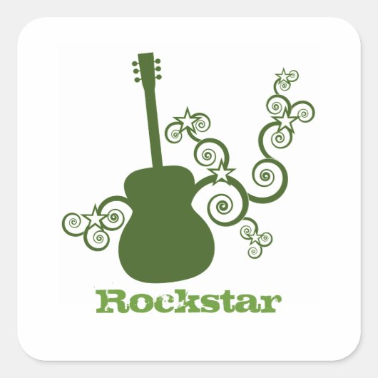 Rockstar Gitarren-Aufkleber, Olive Green Quadratischer Aufkleber (Vorderseite)