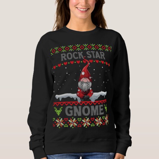 Rockstar Gnome Matching Familie Weihnachten hässli Sweatshirt (Vorderseite)