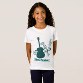 Rockstar Guitar Girl's T - Shirt, Dunkel Aquamarin T-Shirt (Vorne ganz)