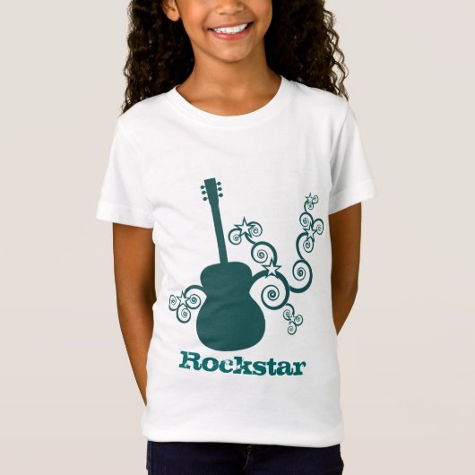 Rockstar Guitar Girl's T - Shirt, Dunkel Aquamarin T-Shirt (Vorderseite)