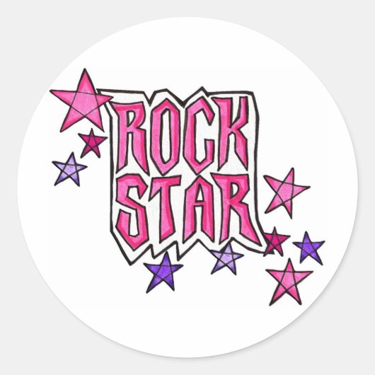 RockStar in PInk Runder Aufkleber (Vorderseite)