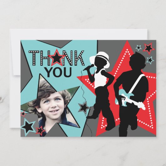 Rockstar-Jungen-Band danken Ihnen Aqua-Rot Dankeskarte (Vorderseite)