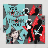 Rockstar-Jungen-Band danken Ihnen Aqua-Rot Dankeskarte (Vorne/Hinten)