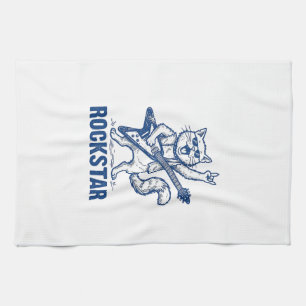 Rockstar-Katze-Gitarre-Vintage-Gravur-Shirt-Design Geschirrtuch