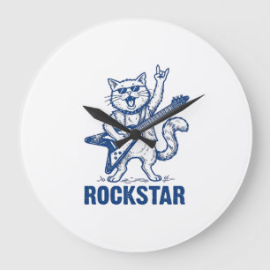 Rockstar-Katze-Gitarre-Vintage-Stickerei-Shirt-Des Große Wanduhr