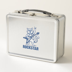 Rockstar-Katze-Gitarre-Vintage-Stickerei-Shirt-Des Metall Brotdose