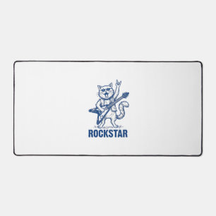 Rockstar-Katze-Gitarre-Vintage-Stickerei-Shirt-Des Schreibtischunterlage