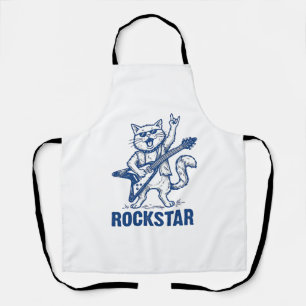 Rockstar-Katze-Gitarre-Vintage-Stickerei-Shirt-Des Schürze