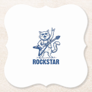 Rockstar-Katze-Gitarre-Vintage-Stickerei-Shirt-Des Untersetzer
