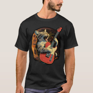 Rockstar-Katze mit elektrischer Gitarre Musikalisc T-Shirt