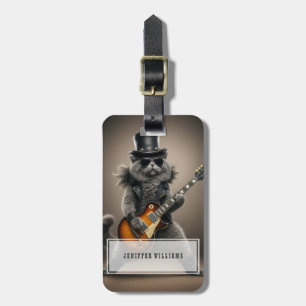 Rockstar-Katze spielt elektrische Gitarre in Leder Gepäckanhänger