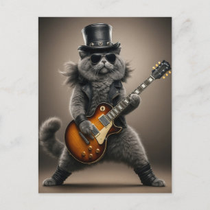Rockstar-Katze spielt elektrische Gitarre in Leder Postkarte