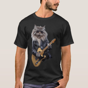 Rockstar Katze spielt Gitarre Rock And Roll für Mä T-Shirt