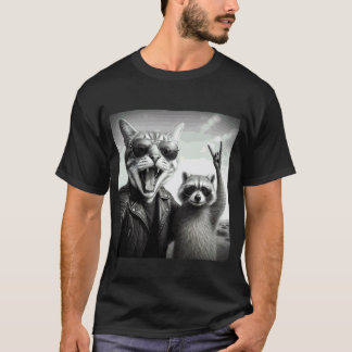 Rockstar-Katzen-Selfie-Waschbär-Rock-Musik-Geschen T-Shirt