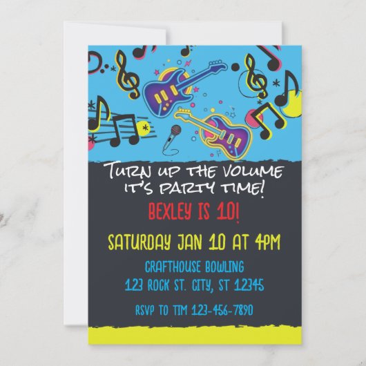 Rockstar Neon Geburtstagsparty Einladung (Vorderseite)