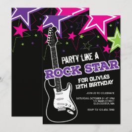 Rockstar Pink lila Gitarre Geburtstag Einladung