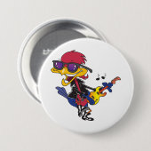 Rockstar Roadrunner Bird Playing Guitar Button (Vorne & Hinten)