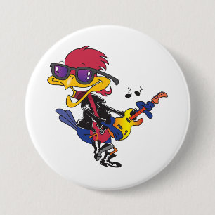 Rockstar-Roadrunner-Vogel spielt Gitarre Button