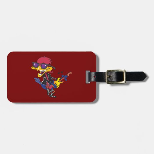 Rockstar Roadrunner Vogel spielt Gitarre Gepäckanhänger (Vorderseite horizontal)