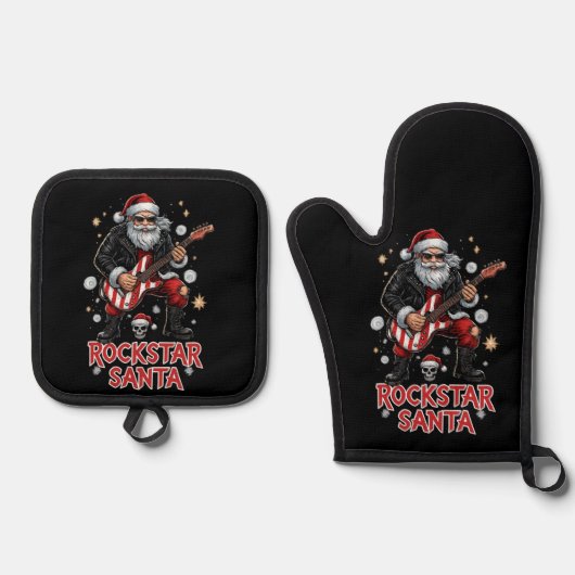 Rockstar Santa Potholder Set (Vorderseite)