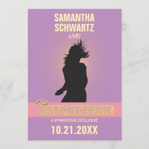 Rockstar-Schläger Mitzvah Einladung-Lila Rosa Einladung