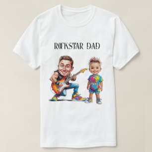 Rockstar Vater und Kinderkarikaturen mit Gitarre T-Shirt