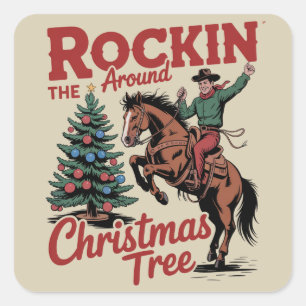 Rockt um den Weihnachtsbaum Country Cowboy Quadratischer Aufkleber